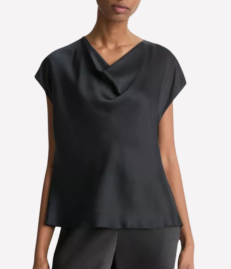 Cowl Neck Cap SLV Blouse in Black