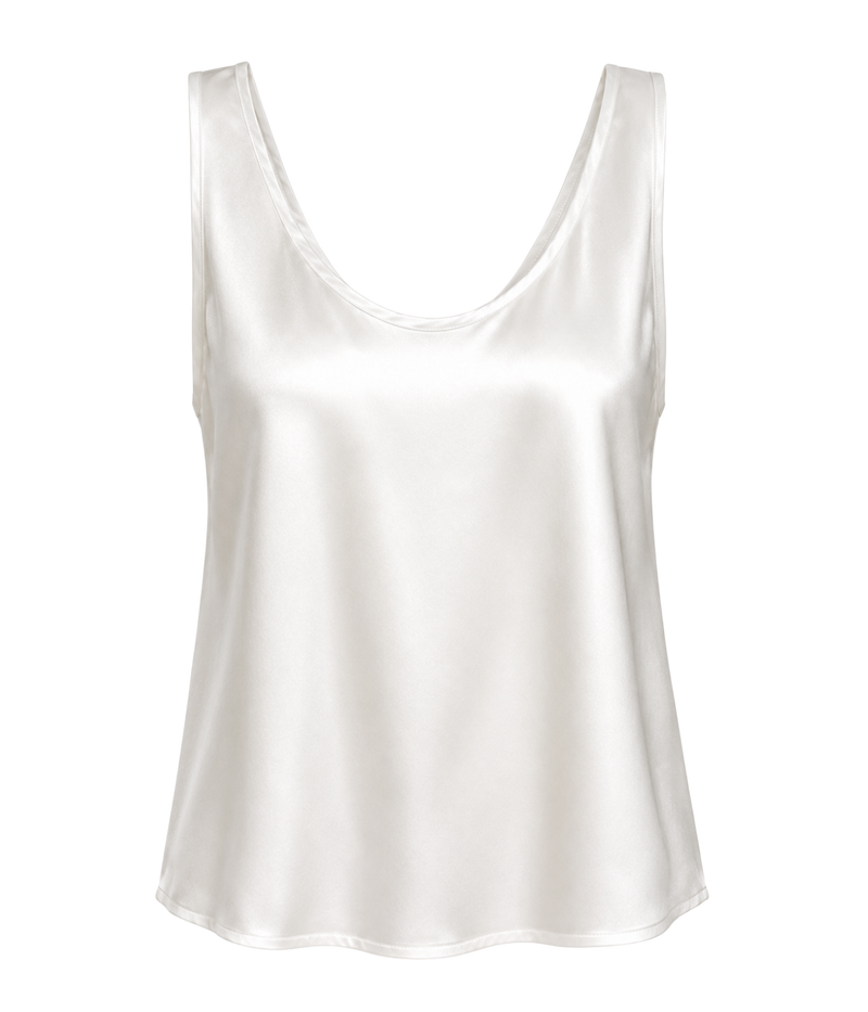 Silk Satin U Tank in Off White
