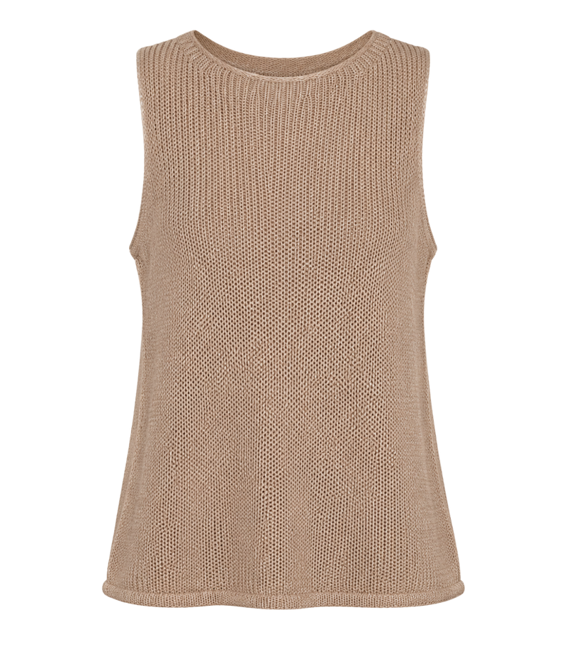 Linen Open Knit Tank in Flax