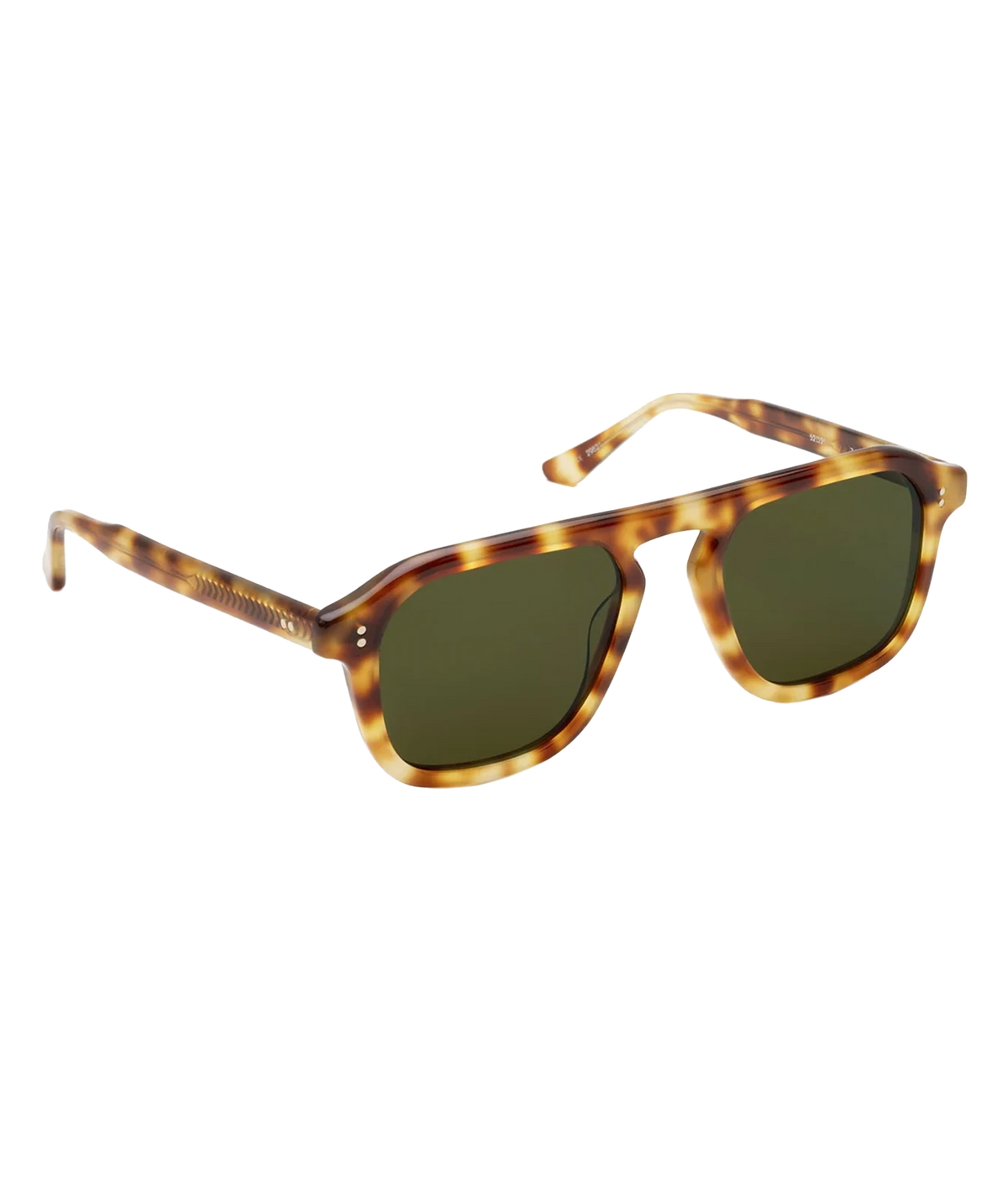 Three-quarter view of the KREWE Zander Sunglasses in Hawksbill, showing the tortoise acetate temples