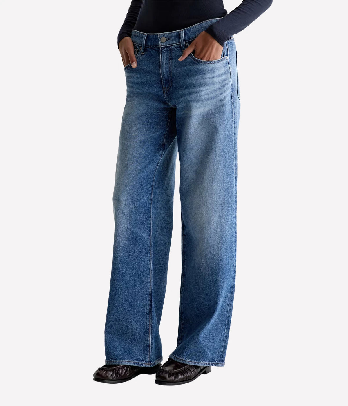AG Jeans Adria Jean in 17 Years Duet, on model, angled front