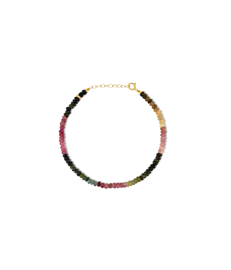 ALT Text: A handcrafted bracelet featuring vibrant Tourmaline gemstones and 14-karat gold hardware, styled elegantly for a luxurious and meaningful accessory.

Embrace the power of Tourmaline and add a timeless piece to your jewellery collection.