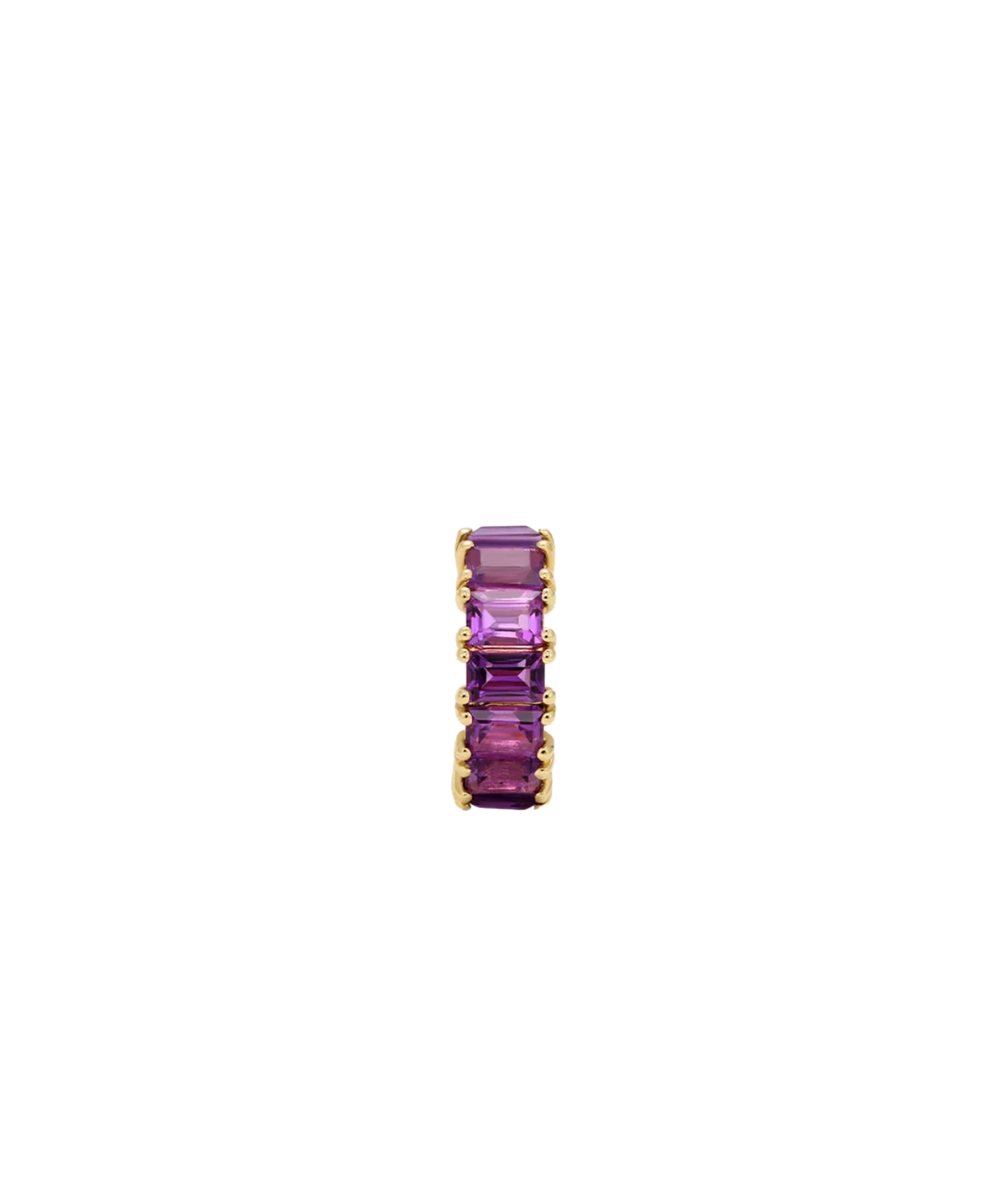 Adina Reyter Amethyst Baguette Big Bead in 14K Yellow Gold shown upright, with a column of purple baguette-cut amethysts set in a gold frame