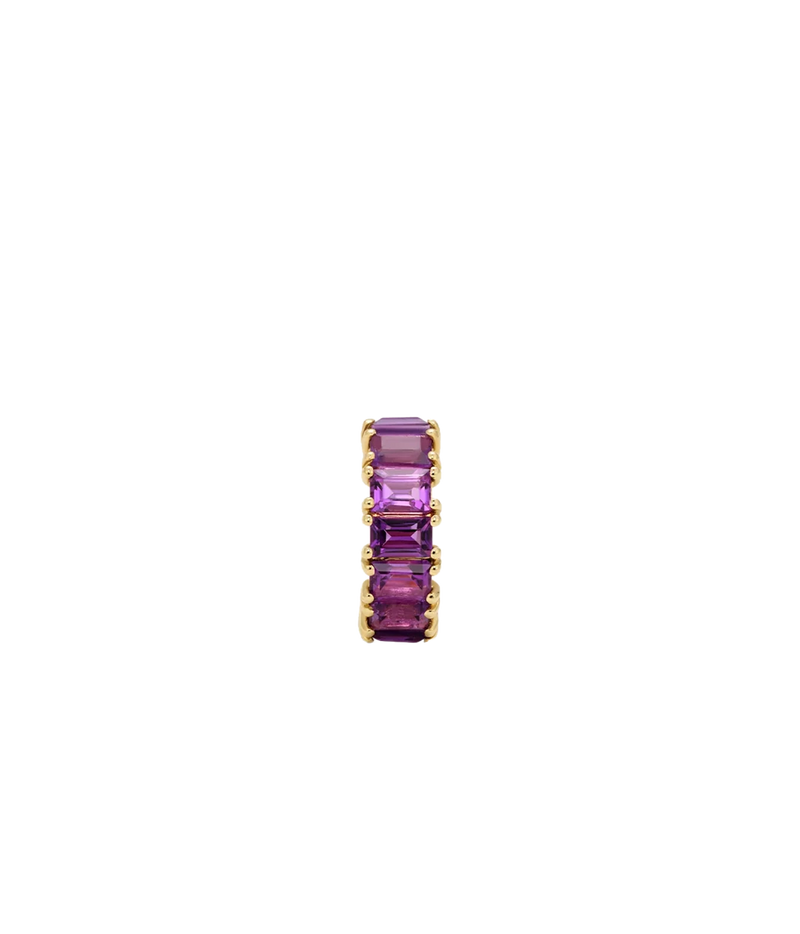 Adina Reyter Amethyst Baguette Big Bead in 14K Yellow Gold shown upright, with a column of purple baguette-cut amethysts set in a gold frame