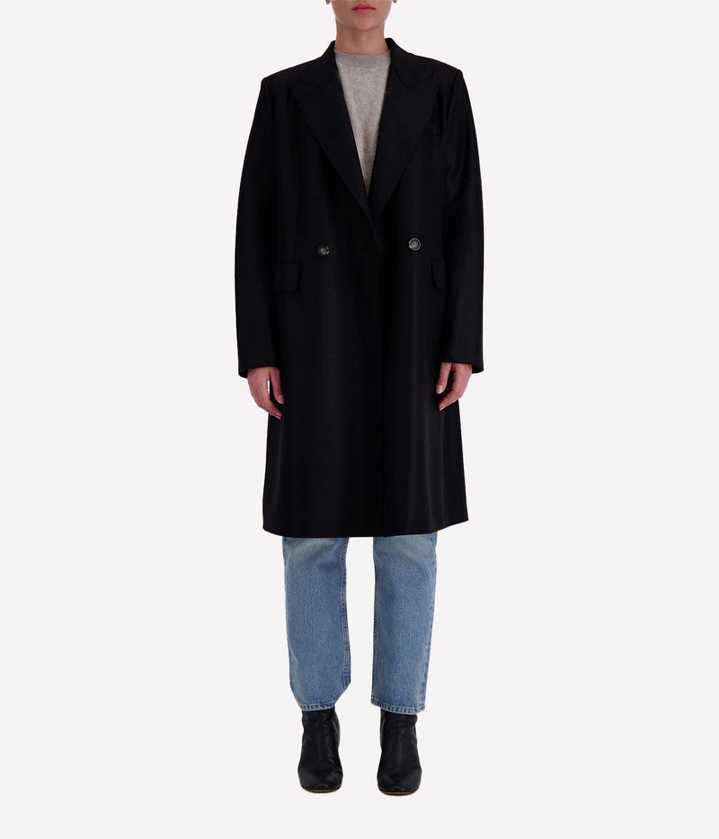 Light Pressed Wool Coat in BLACK