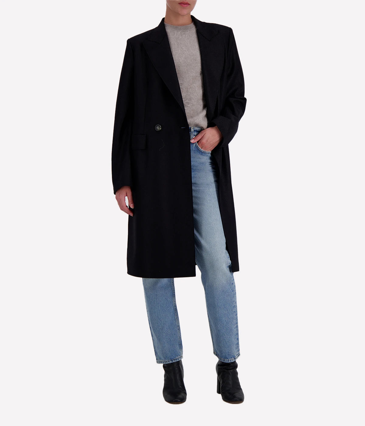 Light Pressed Wool Coat in BLACK