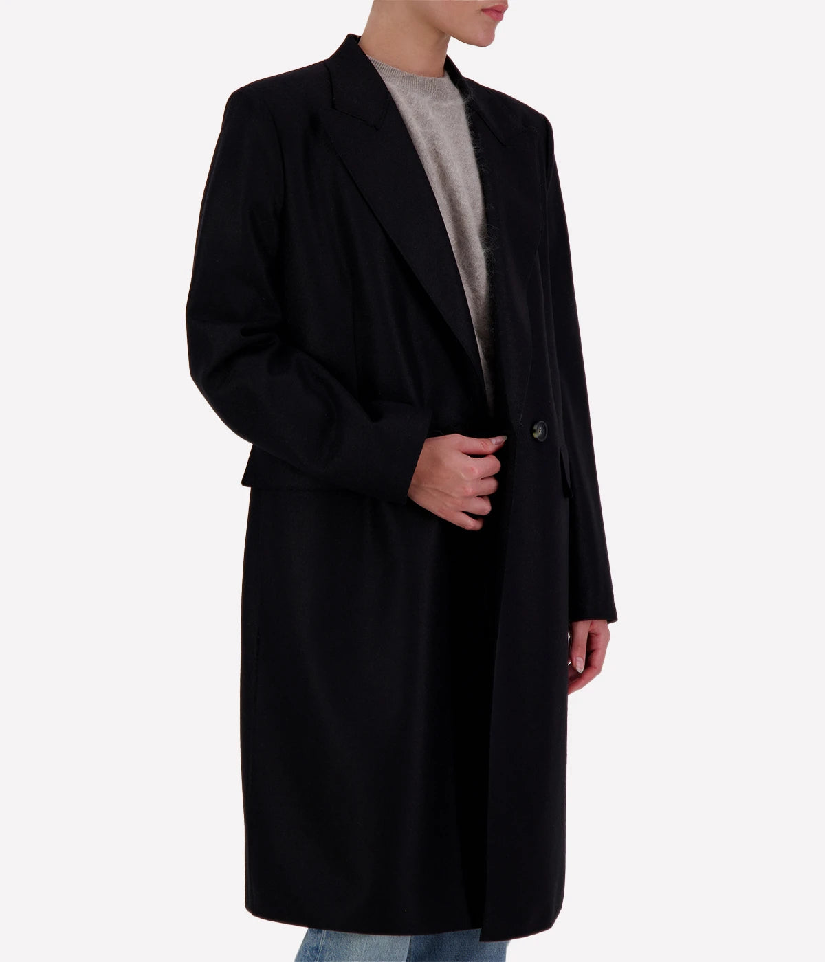 Light Pressed Wool Coat in BLACK