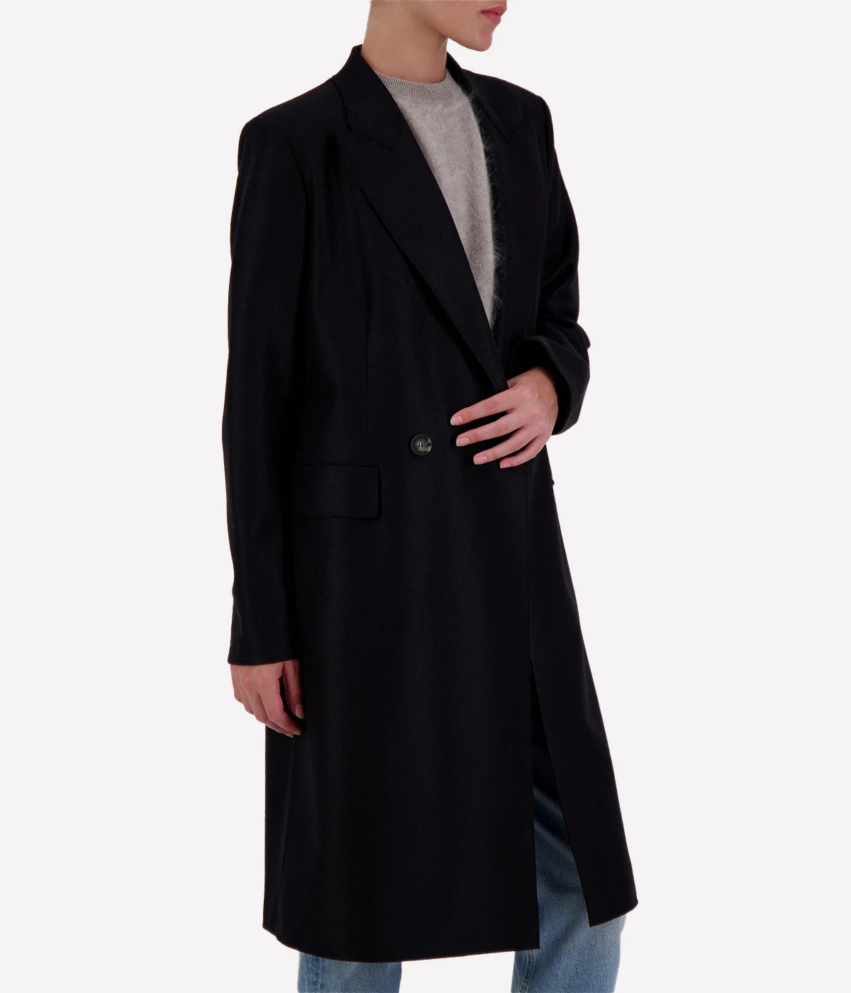 Light Pressed Wool Coat in BLACK