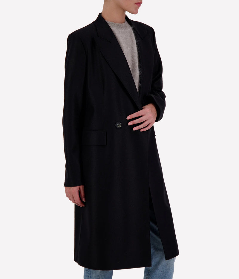 Light Pressed Wool Coat in BLACK