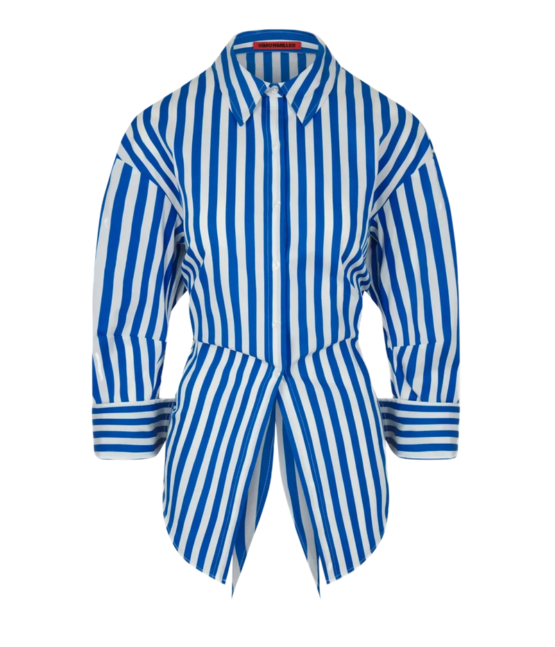 Loch Striped Poplin Button Up in Blue Stripe