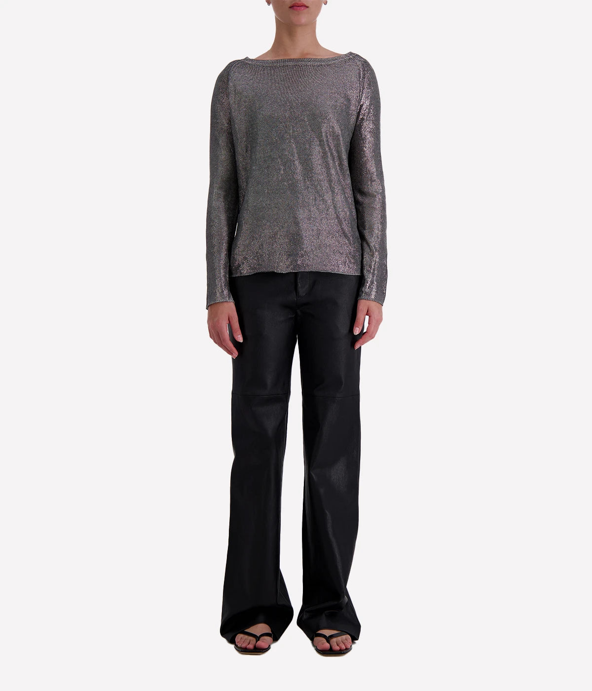 Boat Neck Linen Pullover w Lamination in Huskey