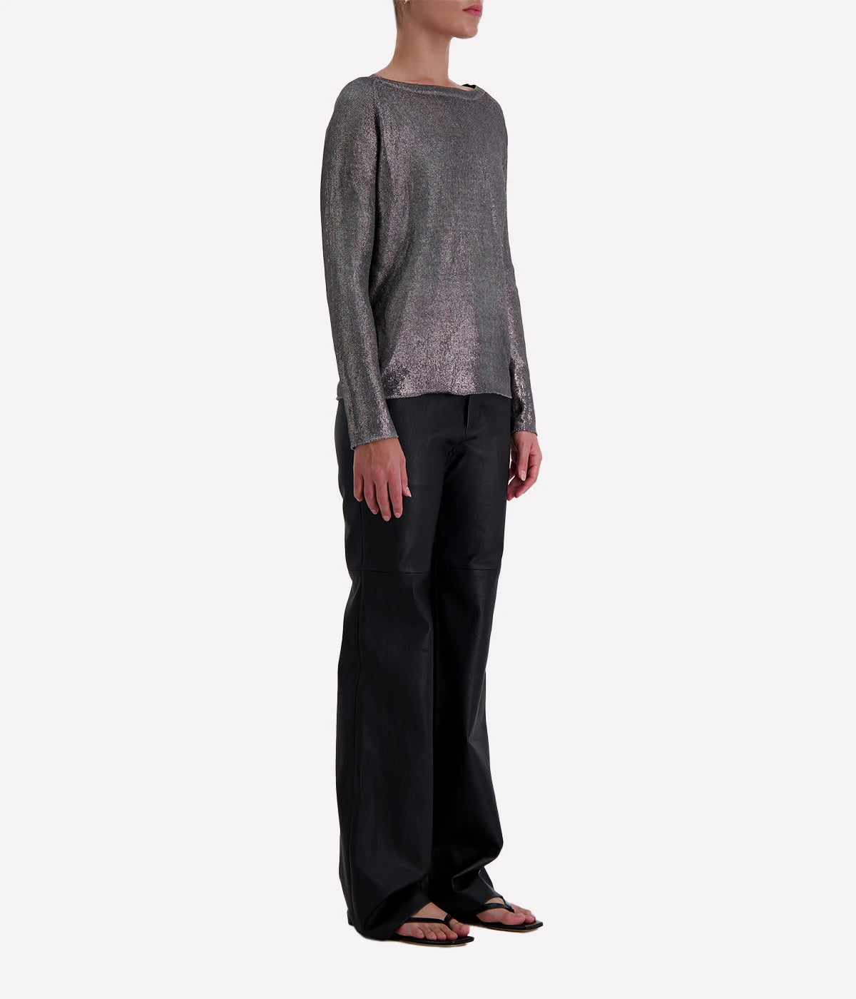 Boat Neck Linen Pullover w Lamination in Huskey