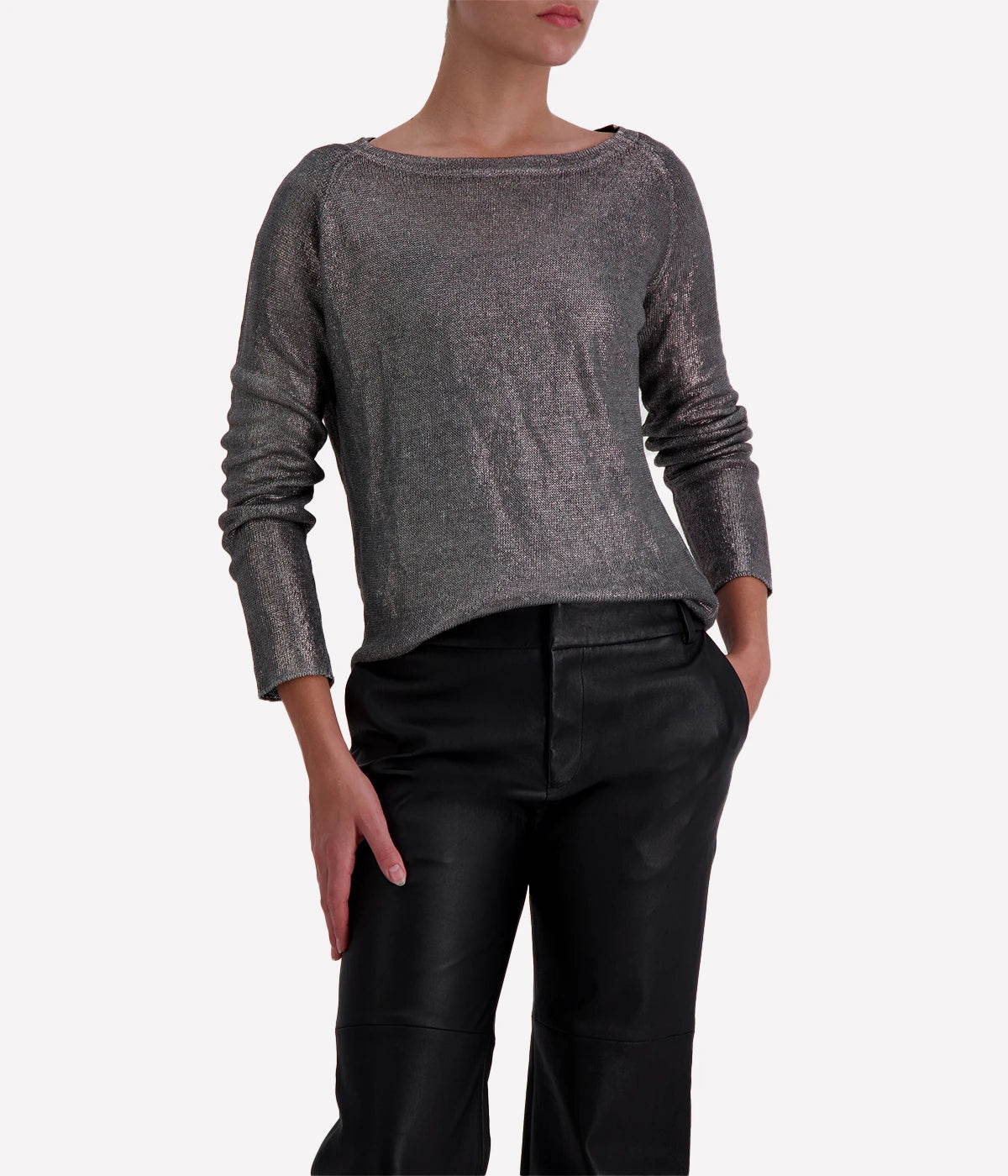 Boat Neck Linen Pullover w Lamination in Huskey