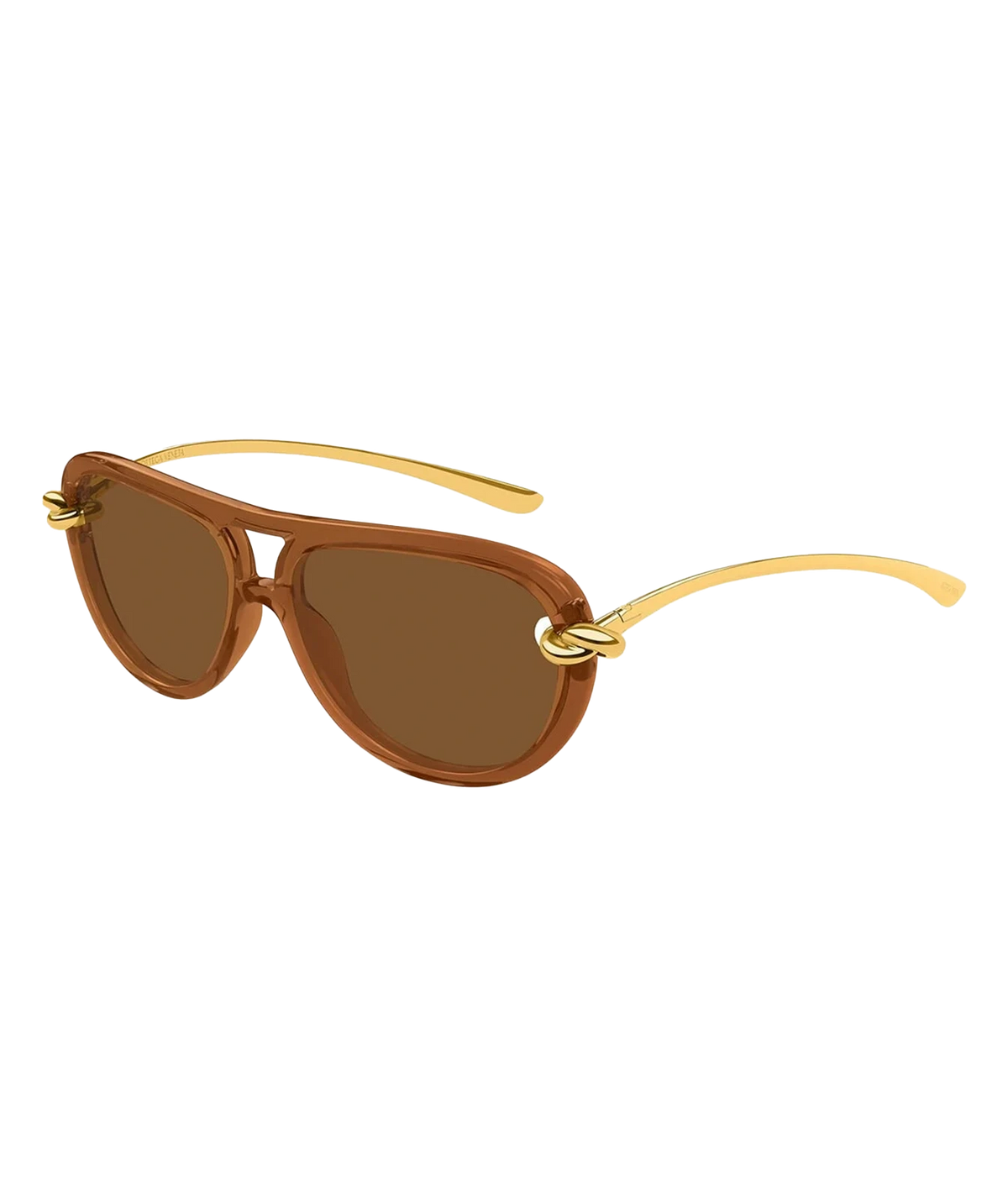 Bottega Veneta Knot Aviator Sunglasses in Brown with translucent brown frames, brown lenses and gold-tone metal temples