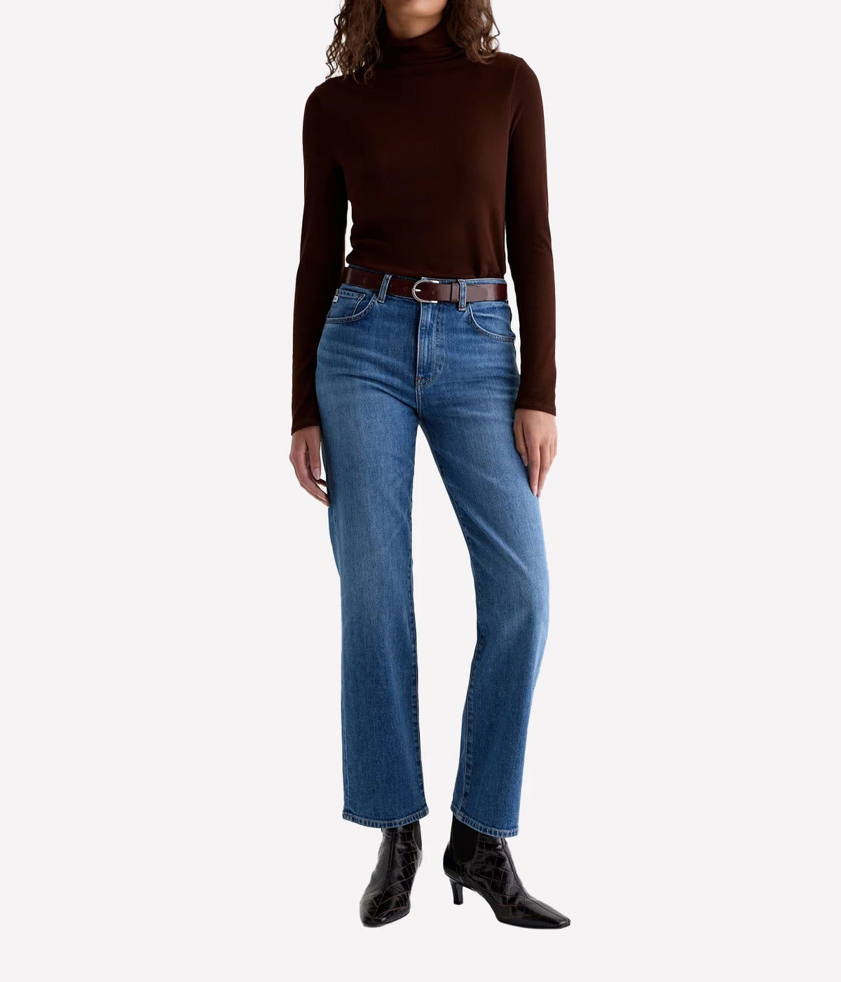 AG Jeans Brinley Jean in Chord, on model, full-length styled look
