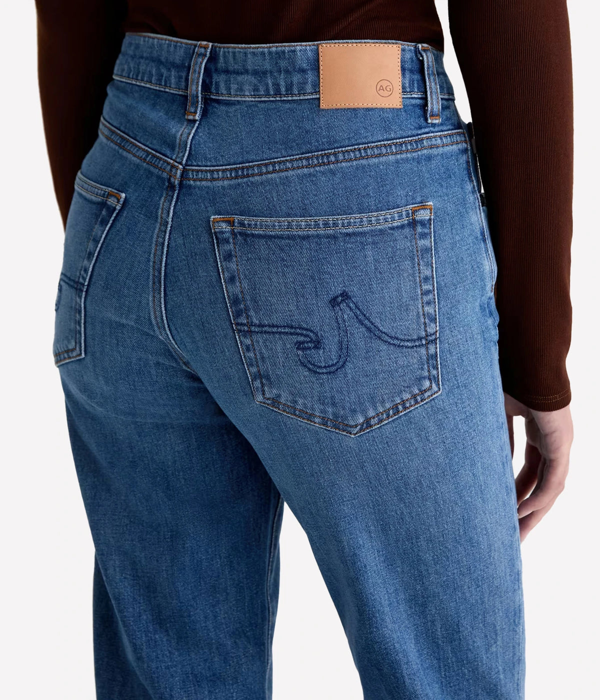 AG Jeans Brinley Jean in Chord, close-up of back pocket and patch
