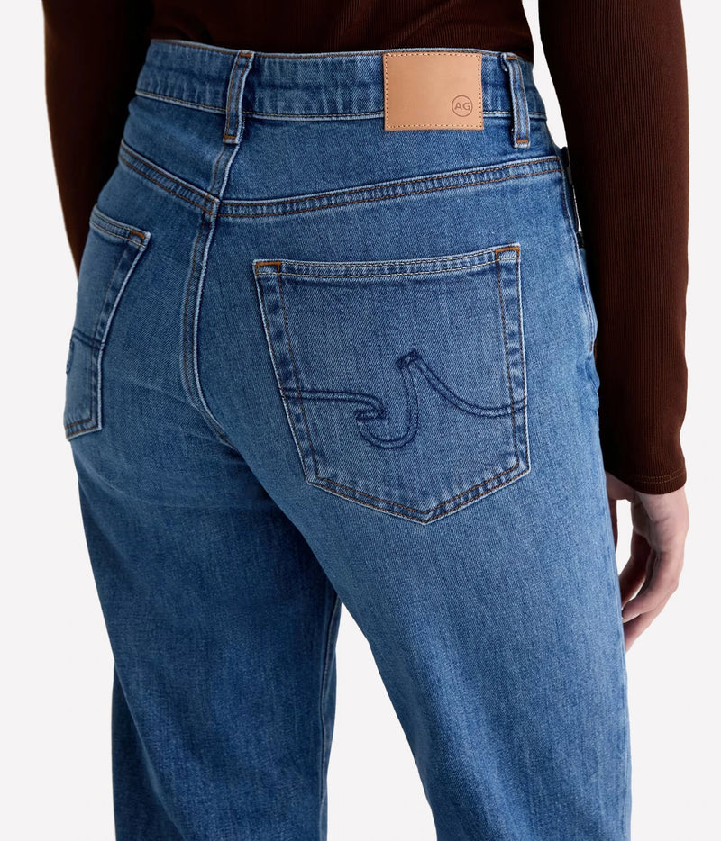 AG Jeans Brinley Jean in Chord, close-up of back pocket and patch