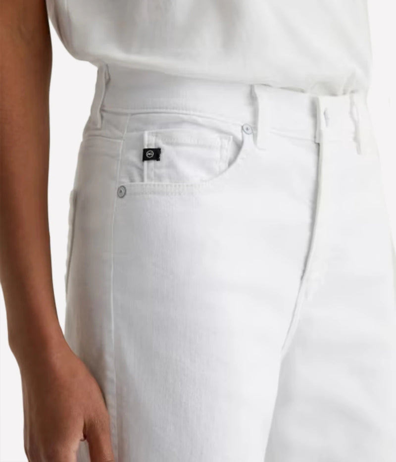 White pants with a brand logo on a white background