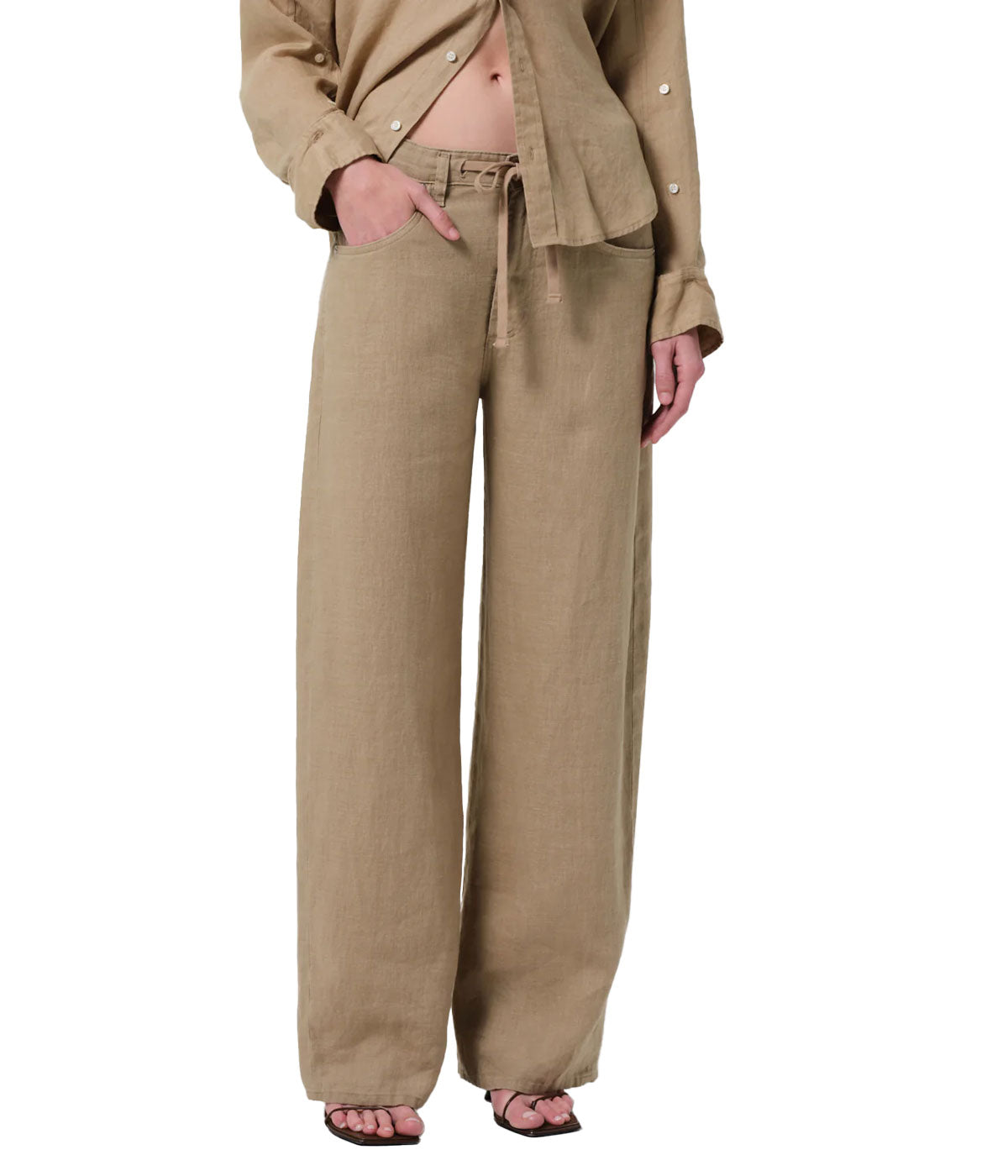Brynn Drawstring Linen Trouser In Gobi