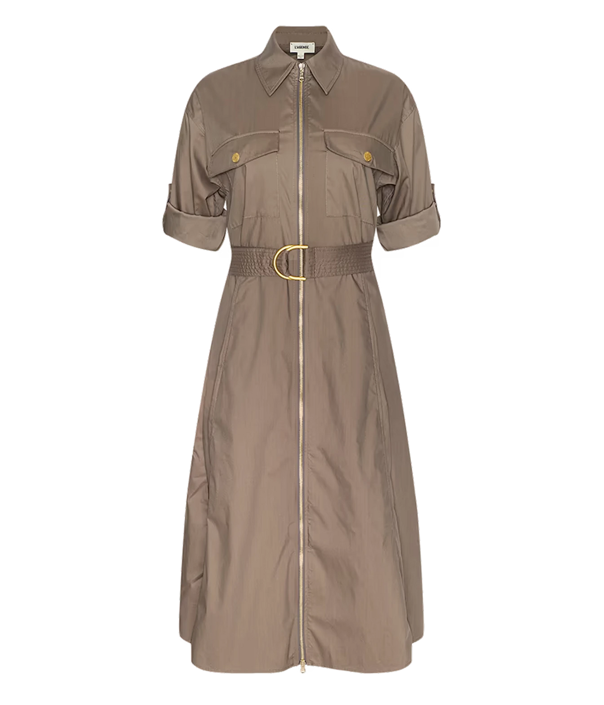 L’AGENCE Callen midi shirt dress in Cardamom with zip front and matching belt