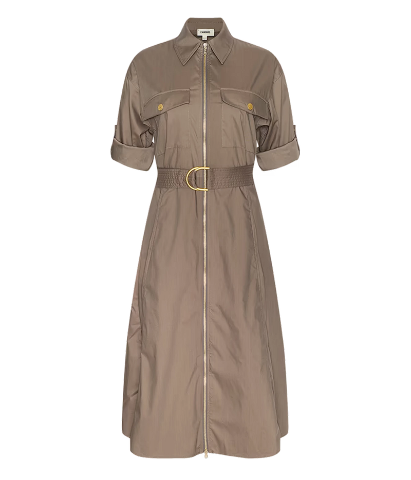 L’AGENCE Callen midi shirt dress in Cardamom with zip front and matching belt