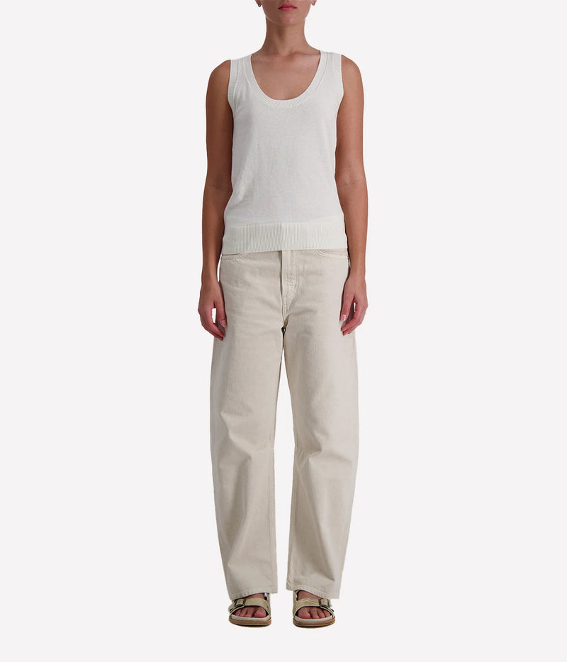 White scoop neck tank top by Minnie Rose, crafted from a soft cotton-cashmere blend with a flattering fit and rich colour.