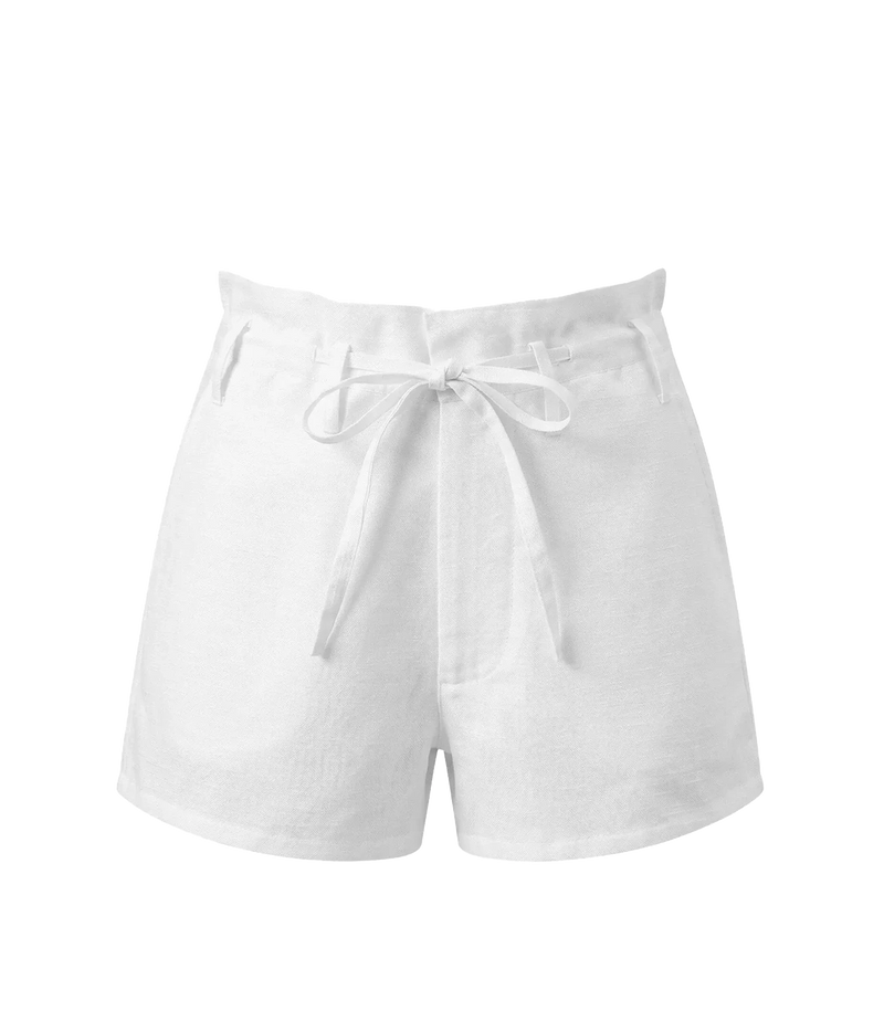 The Chan Luu Dupioni Shorts in White features functional belt loops and adjustable waist ties