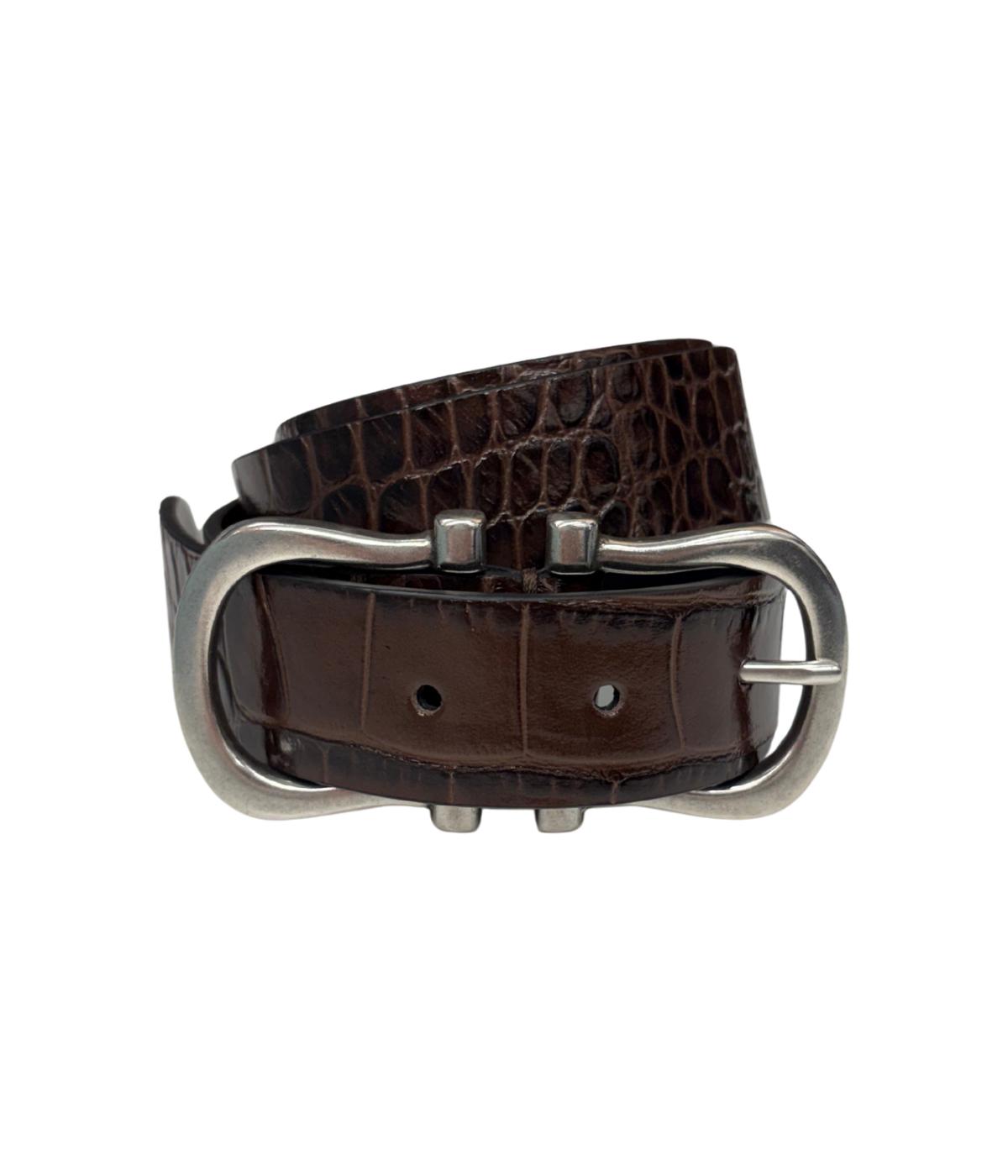 Baby Silver Nicky X Belt in Chocolate Crocodile
