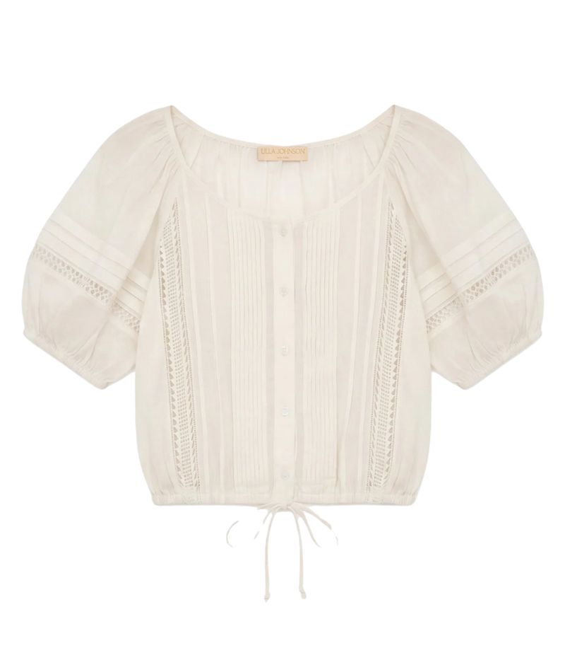 Clara Short Sleeve Cotton Top In Pristine