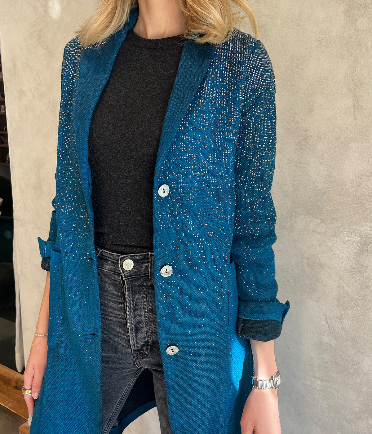 Mat Stitch Coat w Studs in Nigella