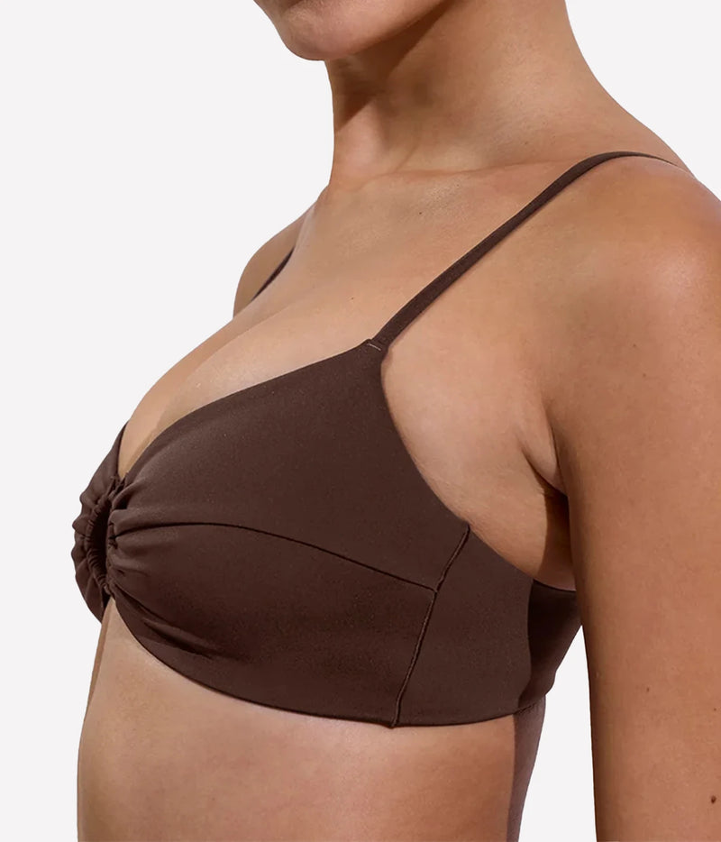 Close-up side view of the Left On Friday Coco Top in Cold Brew on model.