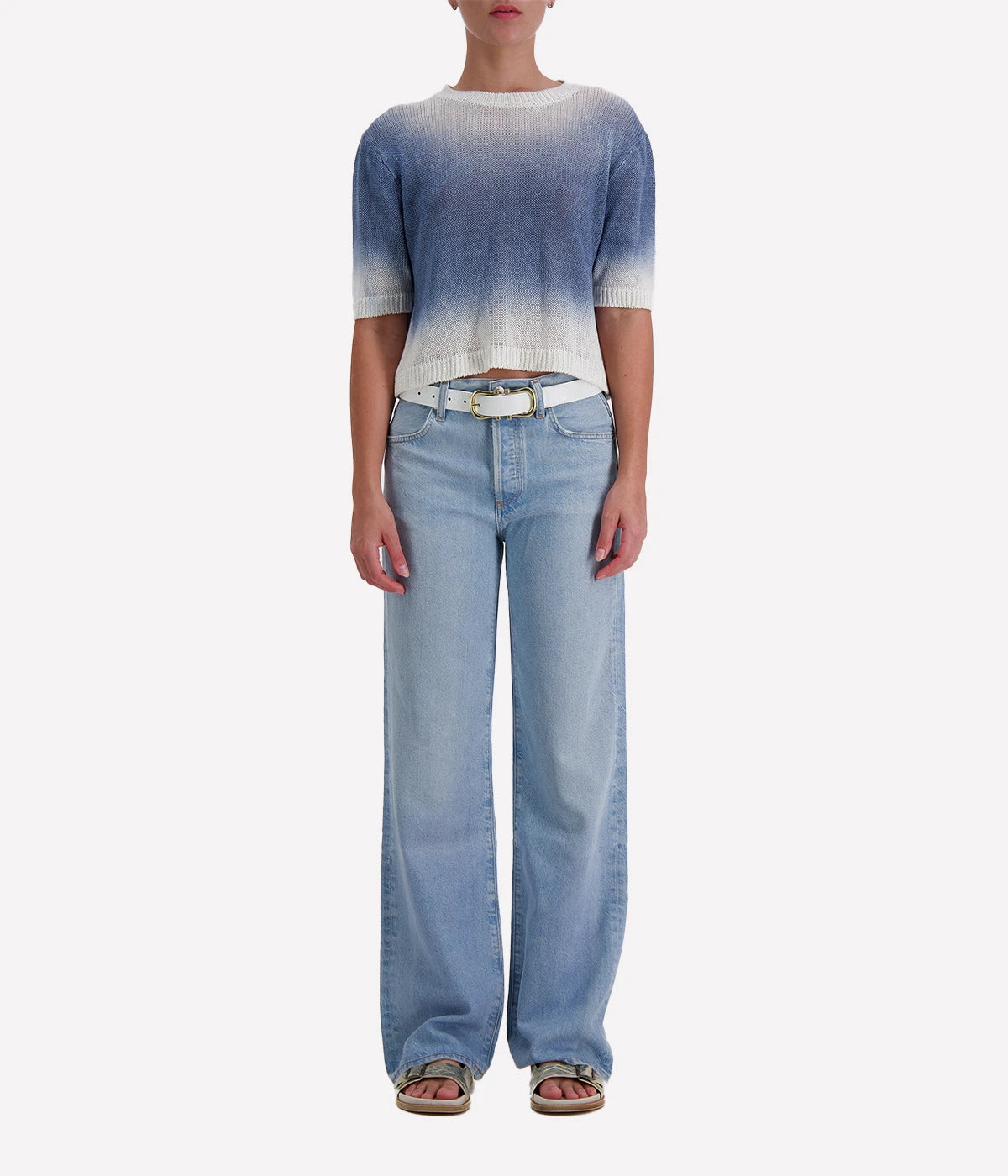 Avant Toi Short Sleeve Maglia Pullover in hand-painted titanium linen blend