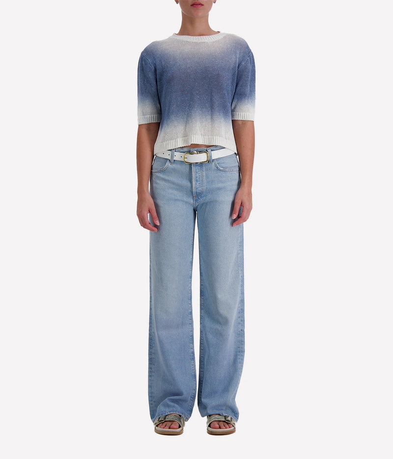 Avant Toi Short Sleeve Maglia Pullover in hand-painted titanium linen blend