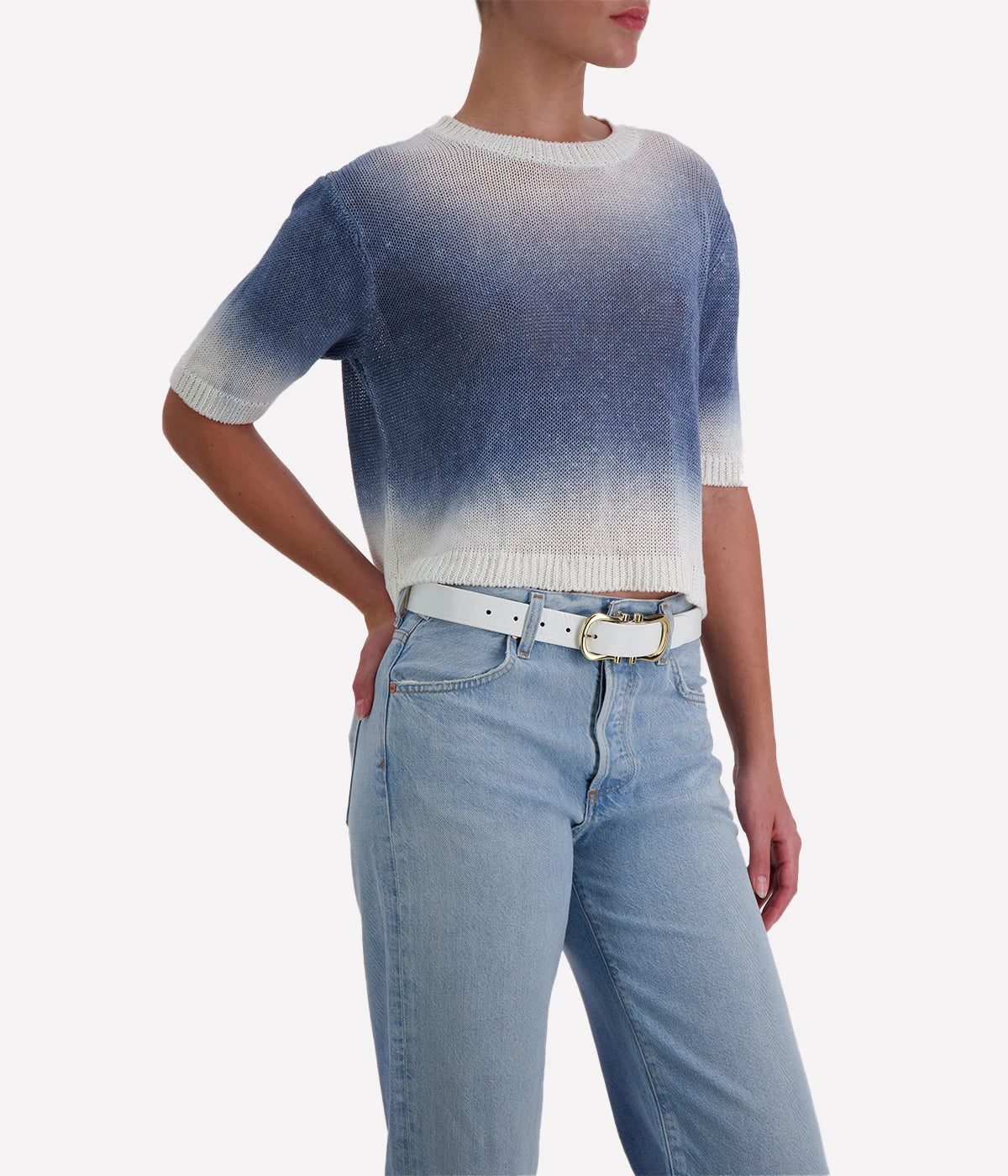 Avant Toi Short Sleeve Maglia Pullover in hand-painted titanium linen blend