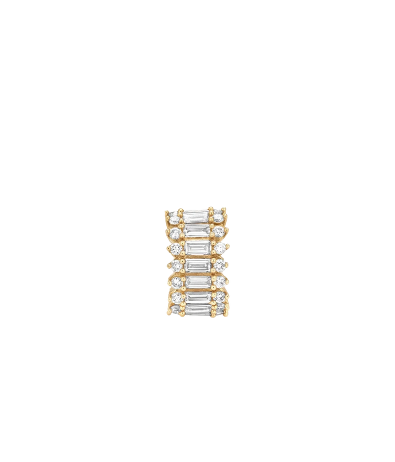 Adina Reyter Diamond Full Stack Baguette Big Bead in 14K Yellow Gold shown upright, with rows of baguette diamonds stacked around the bead