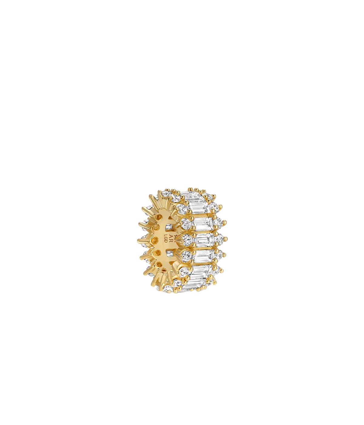 Adina Reyter Diamond Full Stack Baguette Big Bead in 14K Yellow Gold shown at an angle, revealing the open centre for threading onto a chain
