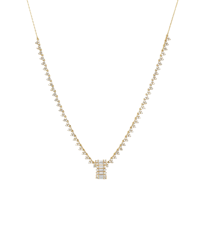 Adina Reyter Diamond Full Stack Baguette Big Bead in 14K Yellow Gold on a fine gold cable chain