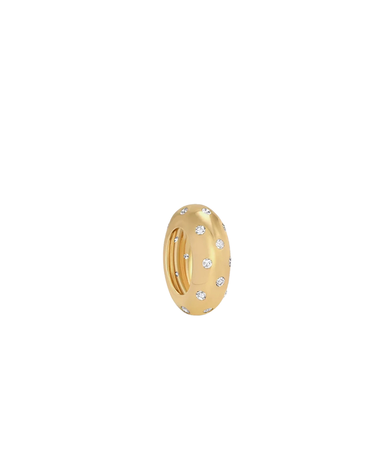 Adina Reyter Diamond Polka Dot Big Bead in 14K Yellow Gold shown at an angle, showing its rounded barrel shape