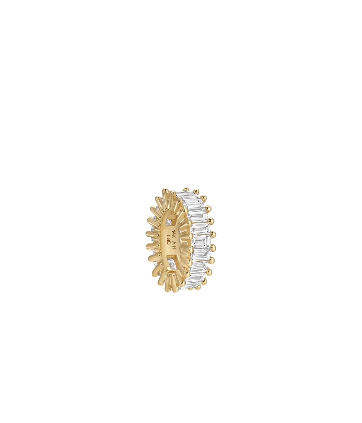 Adina Reyter Diamond Prong Set Baguette Big Bead in 14K Yellow Gold shown at an angle, revealing the diamonds wrapping around the bead