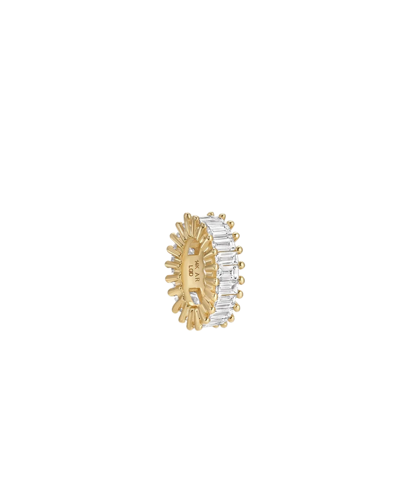 Adina Reyter Diamond Prong Set Baguette Big Bead in 14K Yellow Gold shown at an angle, revealing the diamonds wrapping around the bead