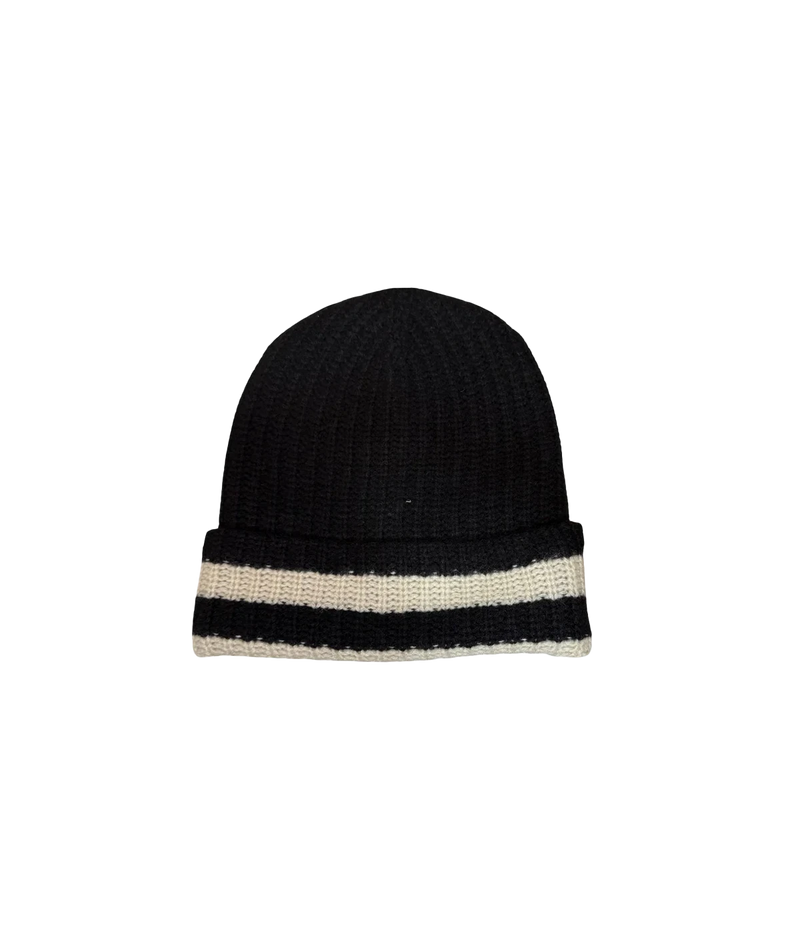 Cashmere Luxe Beanie in Black and Natural