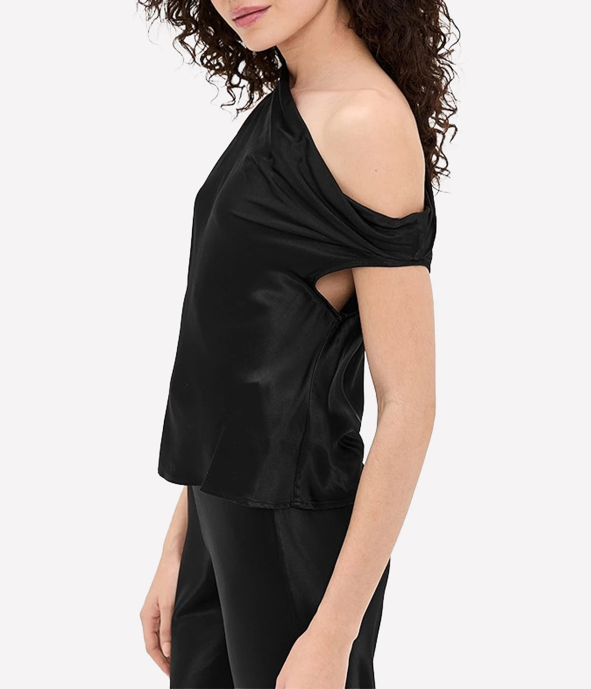 Satin Bias Off Shoulder in BLACK