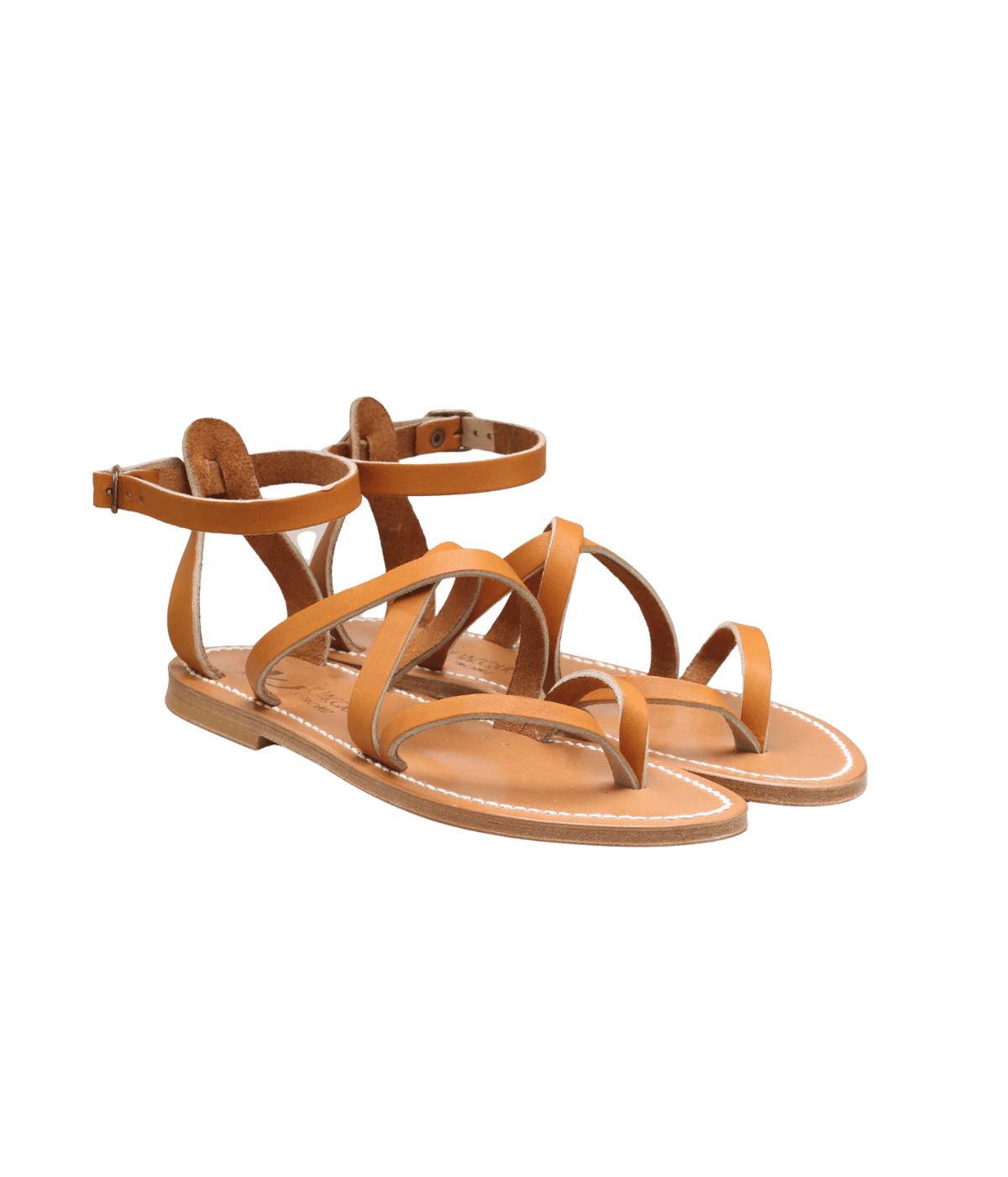 Pair of tan sandals on a transparent background