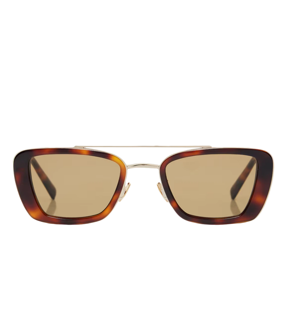 Saint Laurent Erin Sunglasses in Havana with a tortoiseshell frame, gold-tone metal bridge and temples, and light brown lenses.