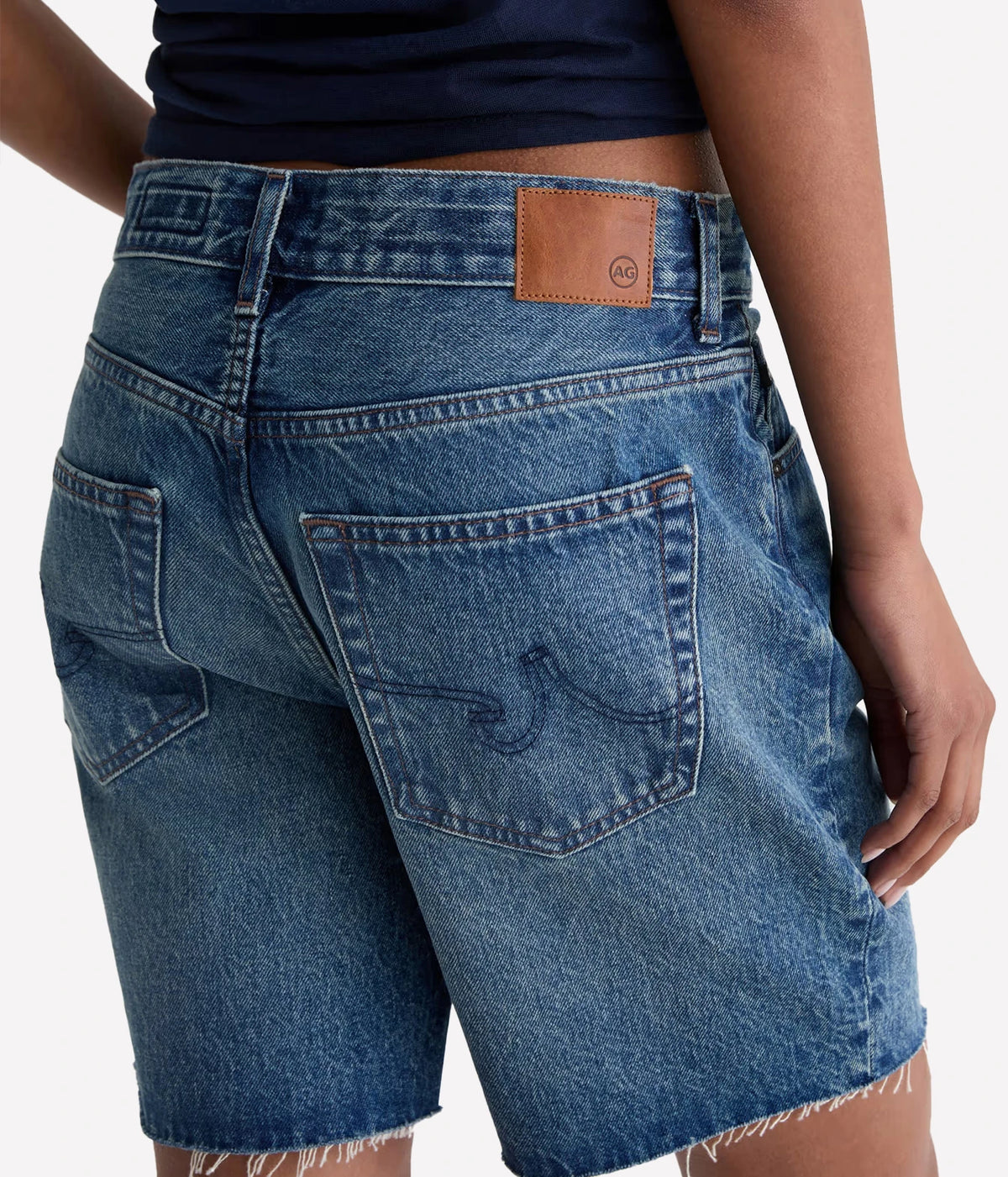 AG Jeans Ex-Boyfriend Short in Nouveau, close-up of back pocket and patch