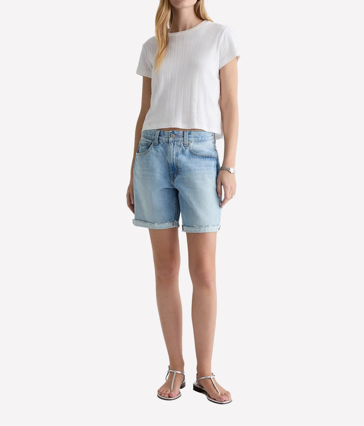 AG Jeans Ex-Boyfriend Short in Soft Focus, on model, full-length styled look