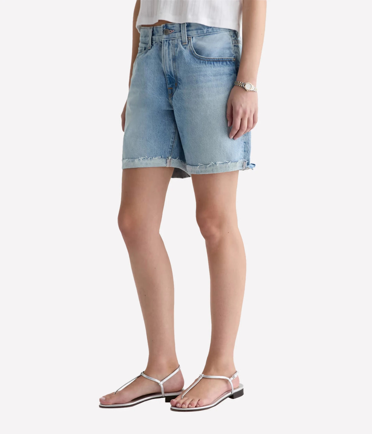 AG Jeans Ex-Boyfriend Short in Soft Focus, on model, angled front