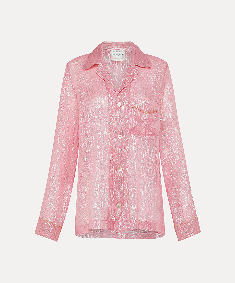 Lurex Silk Beaded Pyjama Shirt in Light Rose