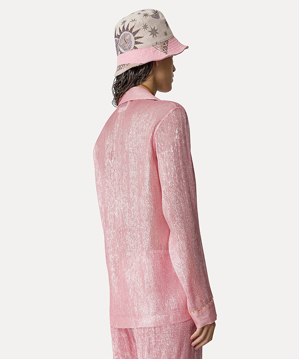 Lurex Silk Beaded Pyjama Shirt in Light Rose