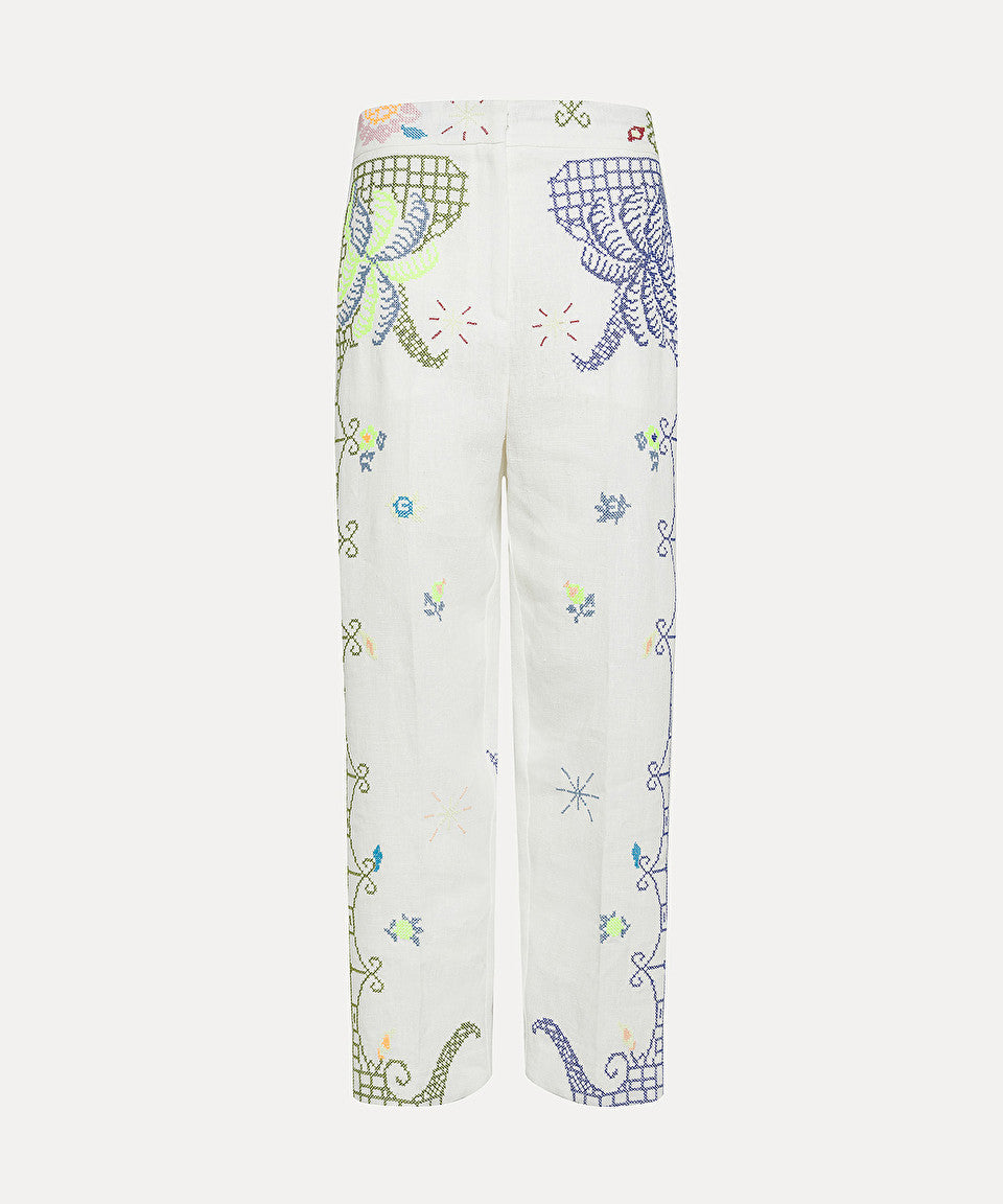 Eden Embroidery Linen Pant in Stella
